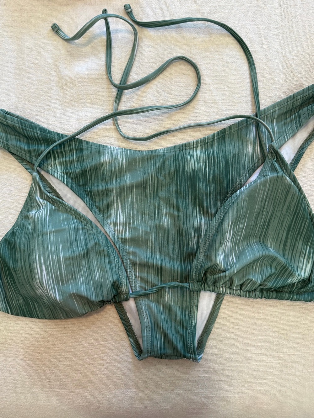 Green Striped Triangle Bikini Set and cover up
